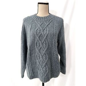 Abercrombie & Fitch Crewneck Sweater | Cable Knit Heathered Slate Blue | Size XL